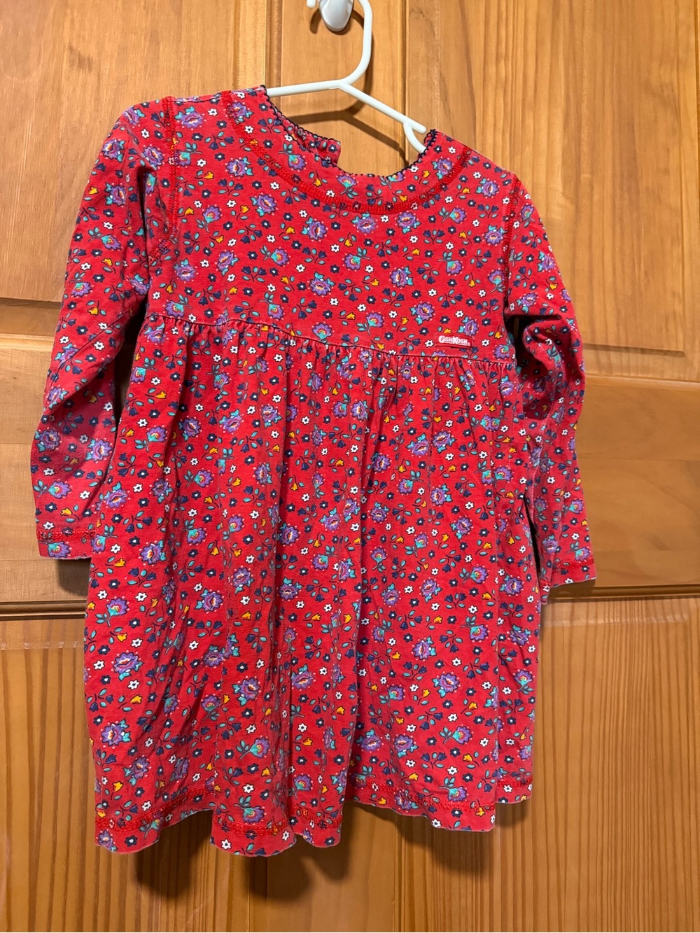Vintage Osh Kosh Red Ditsy Floral Cotton Girls' Red Long-Sleeve Dress 4t